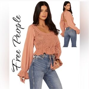 Free People Megan Crochet Top in Coral Sand